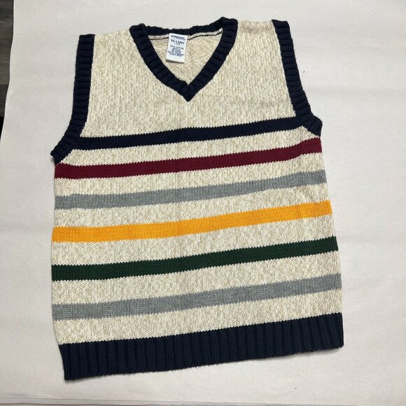 Vtg Gymboree Boys Sweater Vest Striped Knit Sleeveless Top 100% Cotton XXL 7yrs - Picture 1 of 3